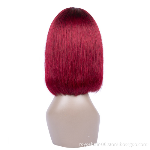 Brazilian human Hair 1b 99j  Ombre Burgundy Red Wine Human Hair Straight Short Bob Wigs with Neat Bangs